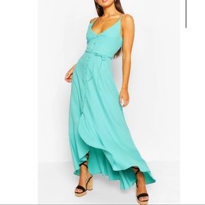 Frill Drop Hem Belted Maxi Dress